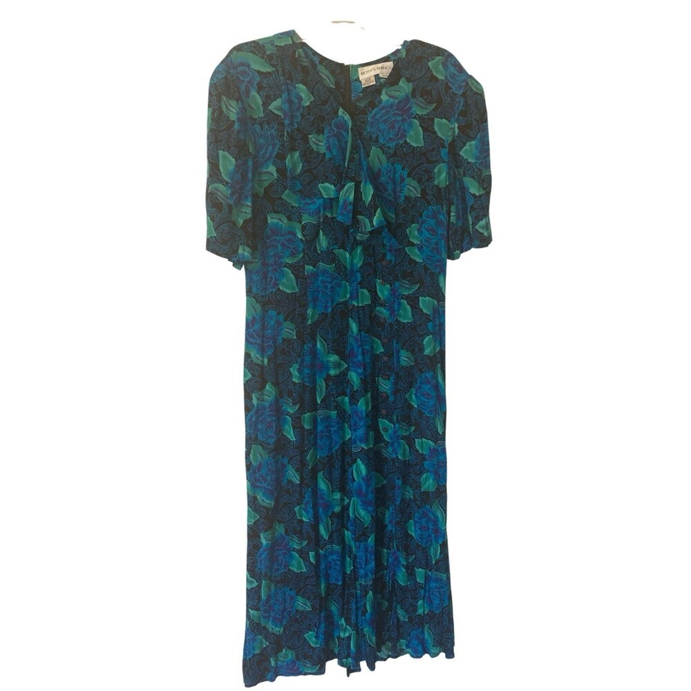 Vtg. Betsy’s Things NWOT Womens Size 15/16 Dress Floral Blue Back Zip Long Midi